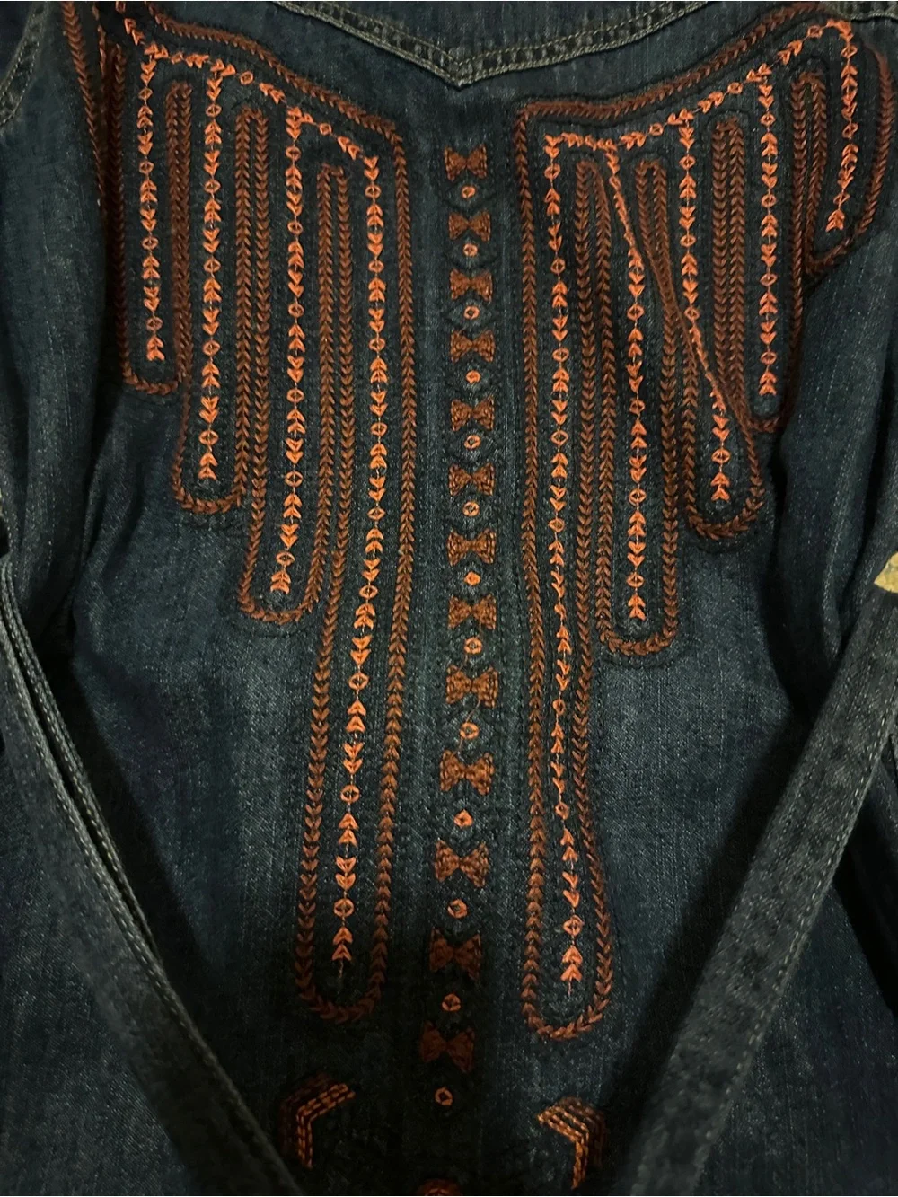 Wrangler Dark Blue Denim Long-Sleeve Embroidered Shirt Dress S - Picture 8 of 9